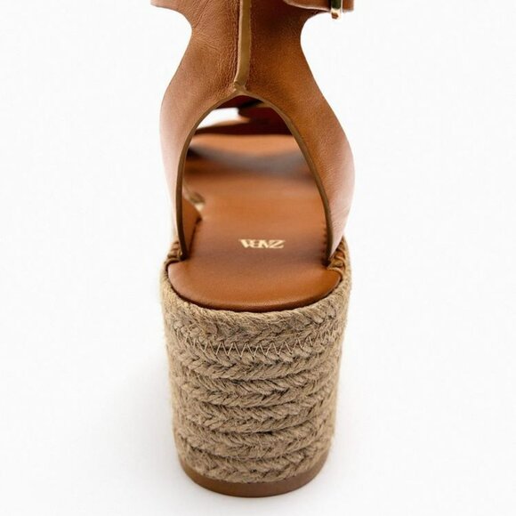 ZARA LEATHER WEDGE SANDALS - Picture 2 of 5